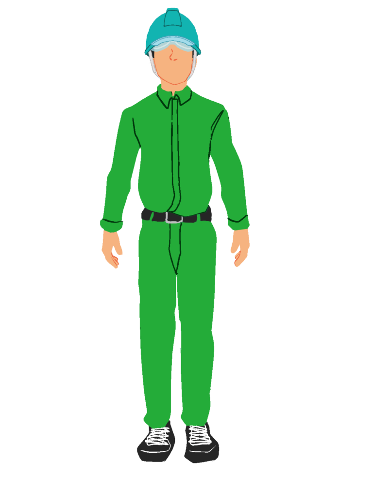 作業員1正面(緑)ヘルメット着