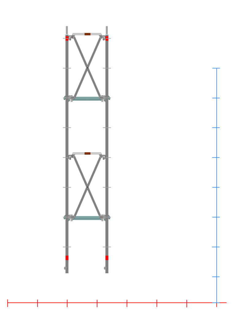 クサビ式足場3600支柱1スパン2層正面(610)