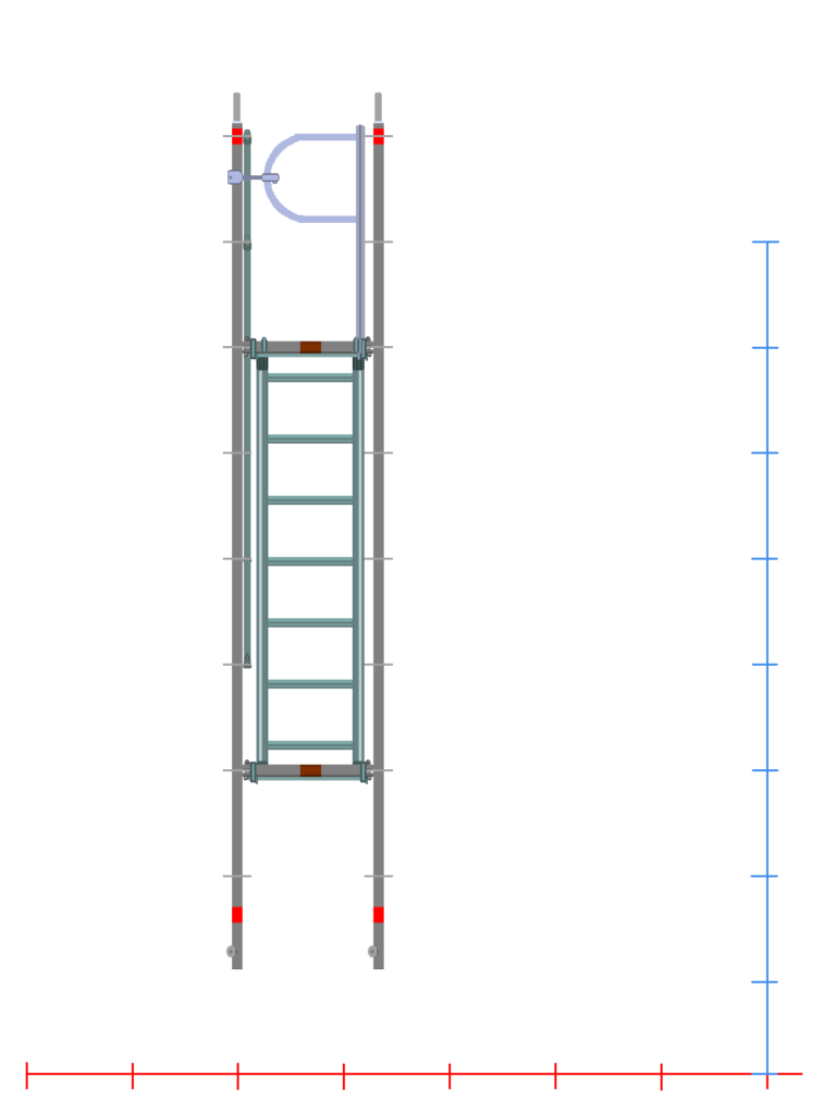 クサビ式昇降階段足場3600支柱1スパン2層横後面階段・手摺・ガード付(610)