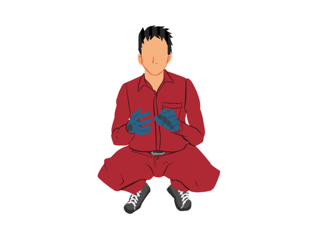 しゃがむ作業員1正面(赤)