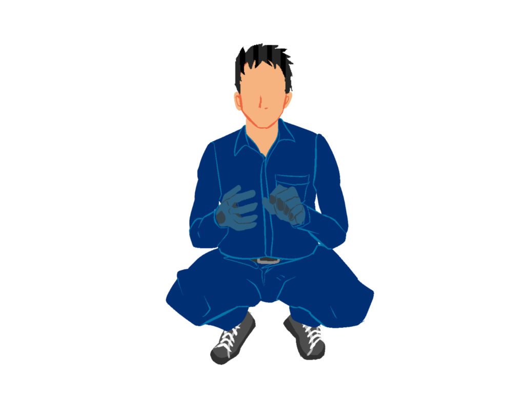 しゃがむ作業員1正面(青)