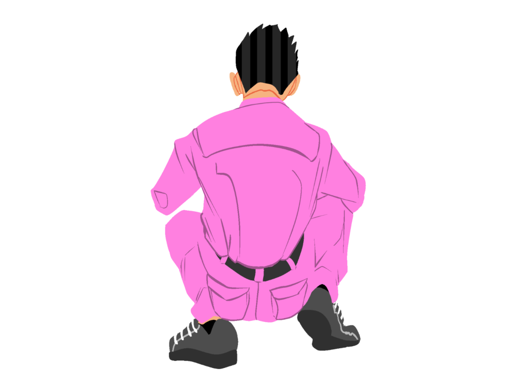 しゃがむ作業員背面1(桃)