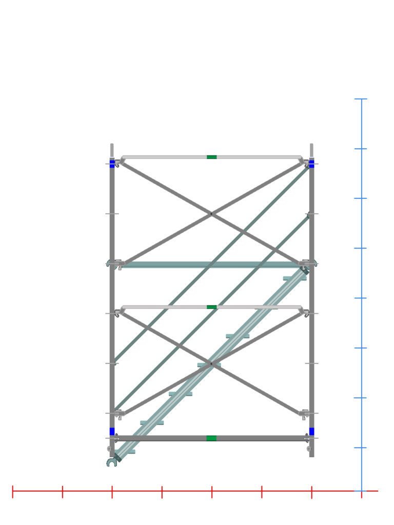 クサビ式昇降階段足場2700支柱1スパン2層正面階段・手摺り付