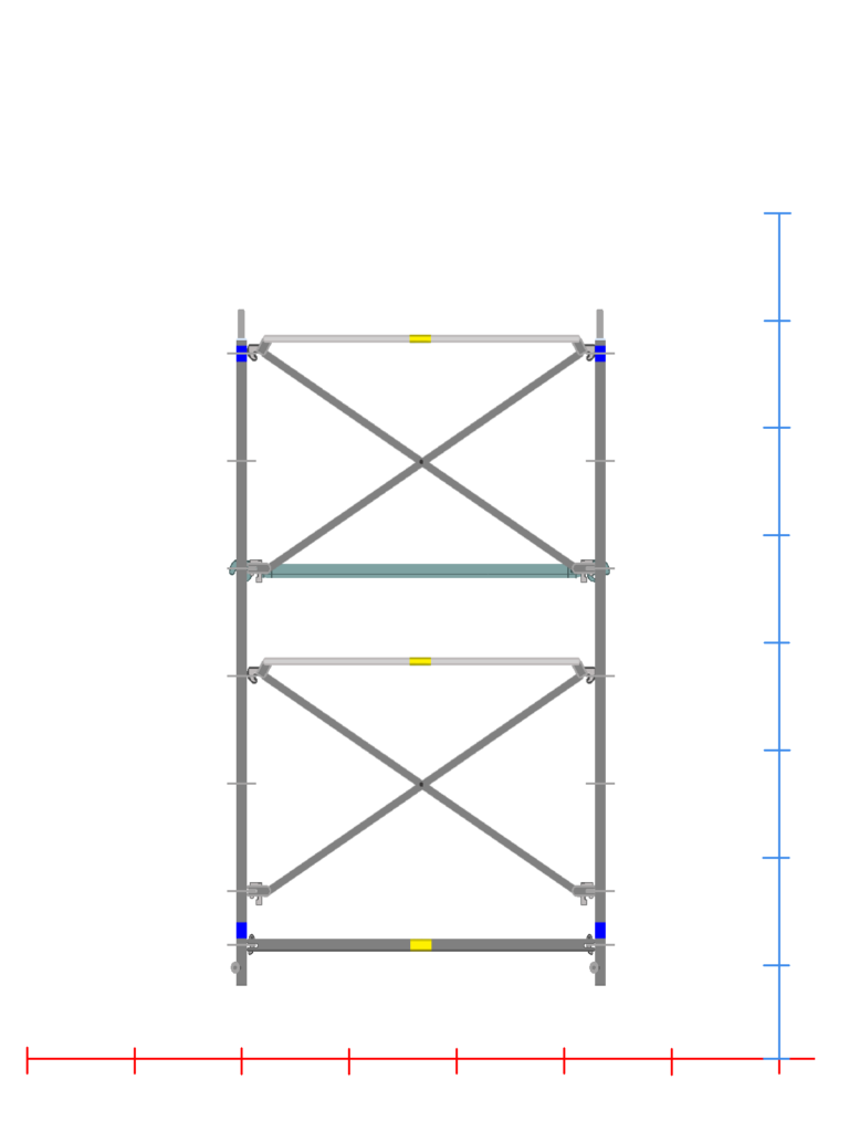 クサビ式足場2700支柱1スパン2層正面(1524)