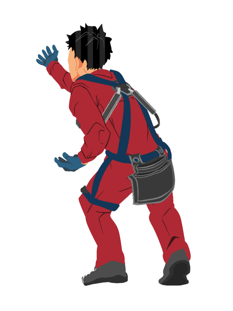 物を押し上げる作業員1(赤)ハーネス付き