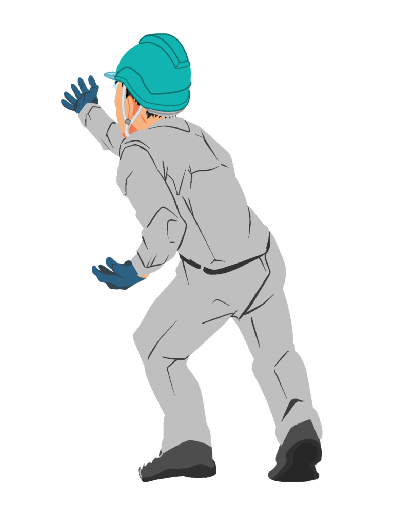 物を押し上げる作業員1(グレー)ヘルメット着