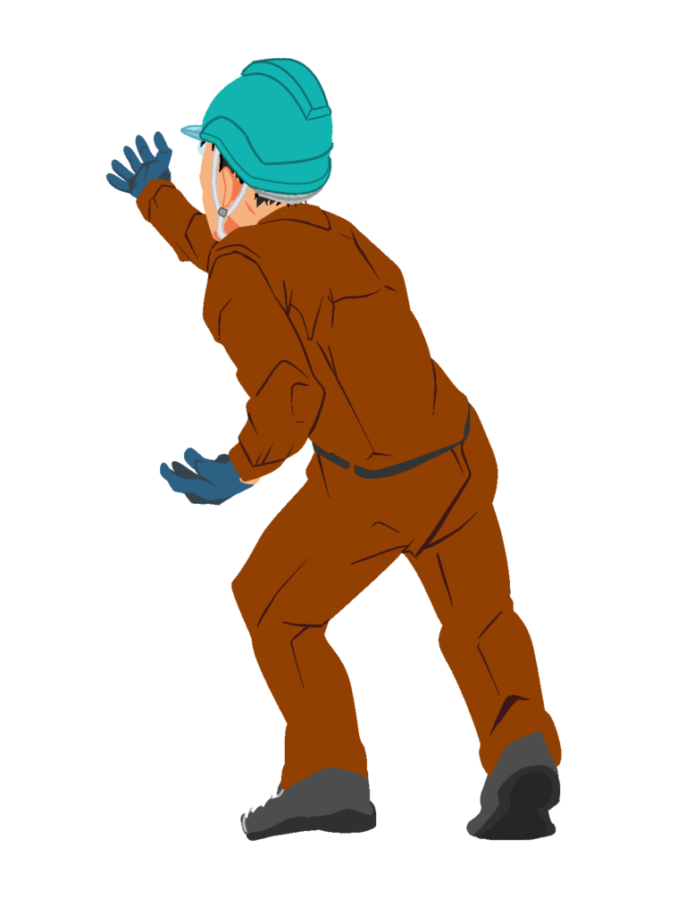 物を押し上げる作業員1(茶)ヘルメット着