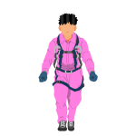 ネコ台車を押す作業員1(桃)正面ハーネス付き