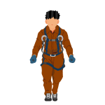 ネコ台車を押す作業員1(茶)正面ハーネス付き