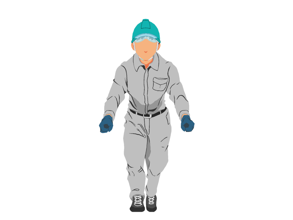 ネコ台車を押す作業員1(グレー)正面ヘルメット着