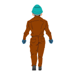 ネコ台車を押す作業員1(茶)後面ヘルメット着