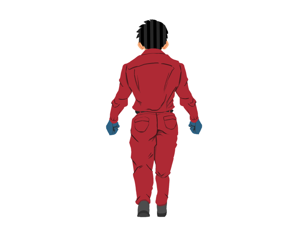 ネコ台車を押す作業員1(赤)後面