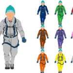 ネコ台車を押す作業員1正面ハーネス・ヘルメット付