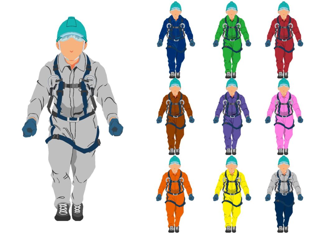 2007〜2016ネコ台車を押す作業員1正面ハーネス・ヘルメット付