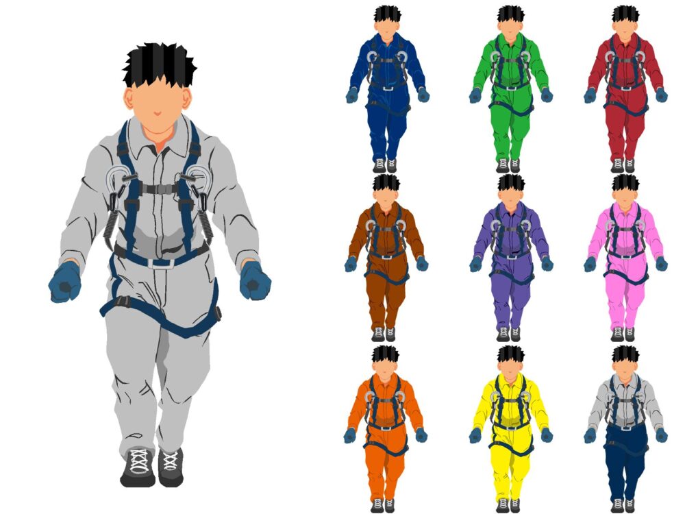 1997〜2006ネコ台車を押す作業員1正面ハーネス付き