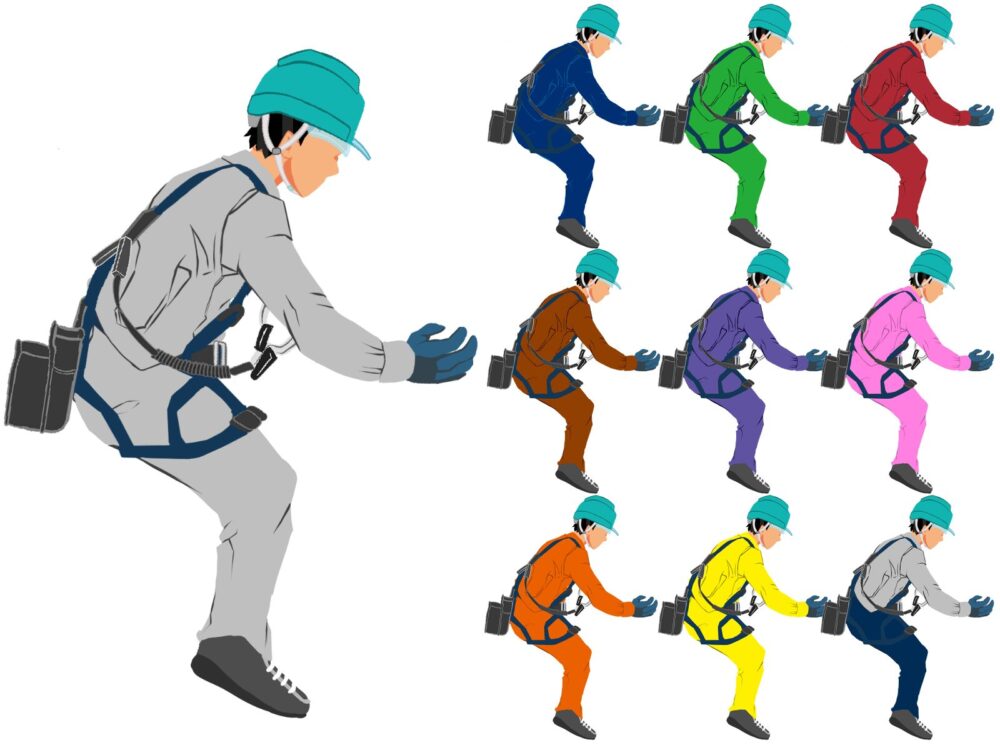 1297〜1306鉄骨梁を収める作業員1横ハーネス・ヘルメット付