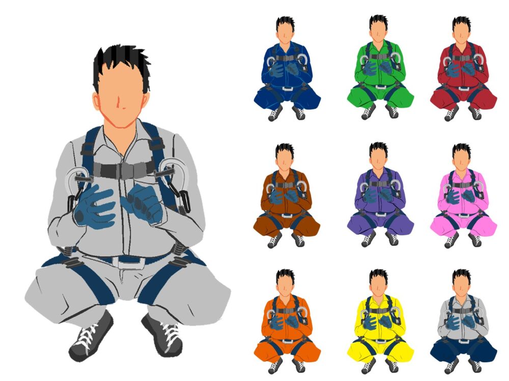 324〜333しゃがむ作業員1正面ハーネス付き