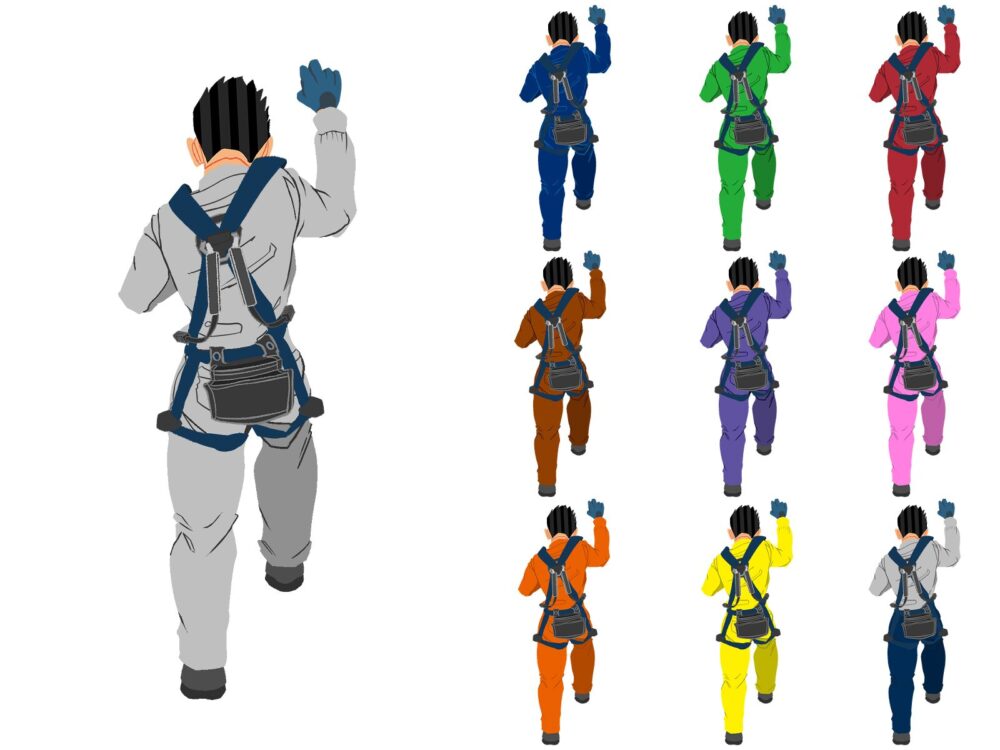 1570〜1579梯子登る後ろ姿作業員背面1ハーネス付