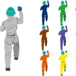 梯子登る後ろ姿作業員1背面ヘルメット着