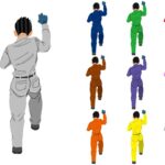 梯子登る後ろ姿作業員1背面