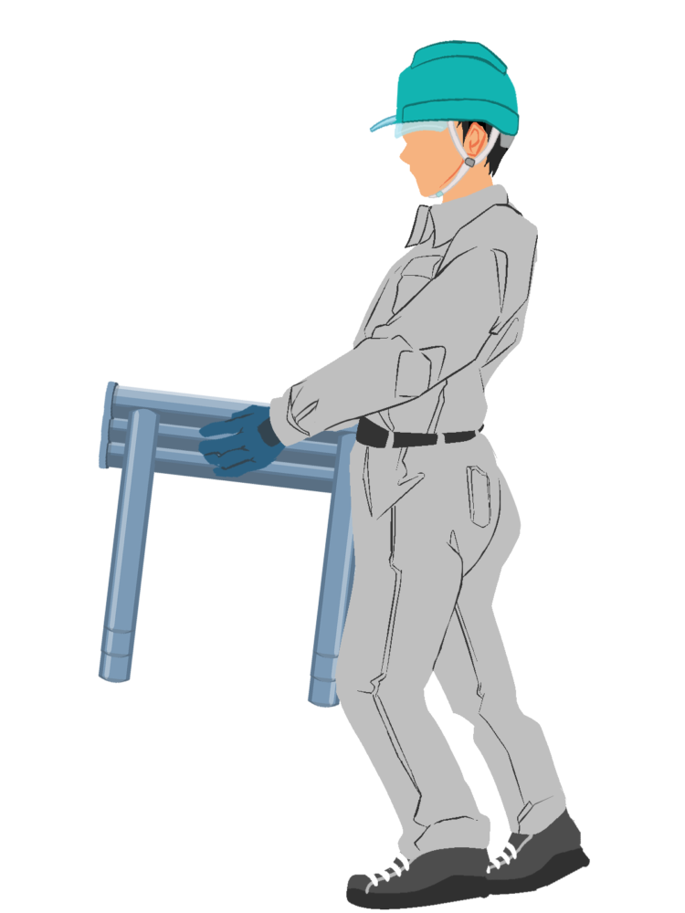 4006鉄筋馬を運ぶ作業員横(グレー)ヘルメット着