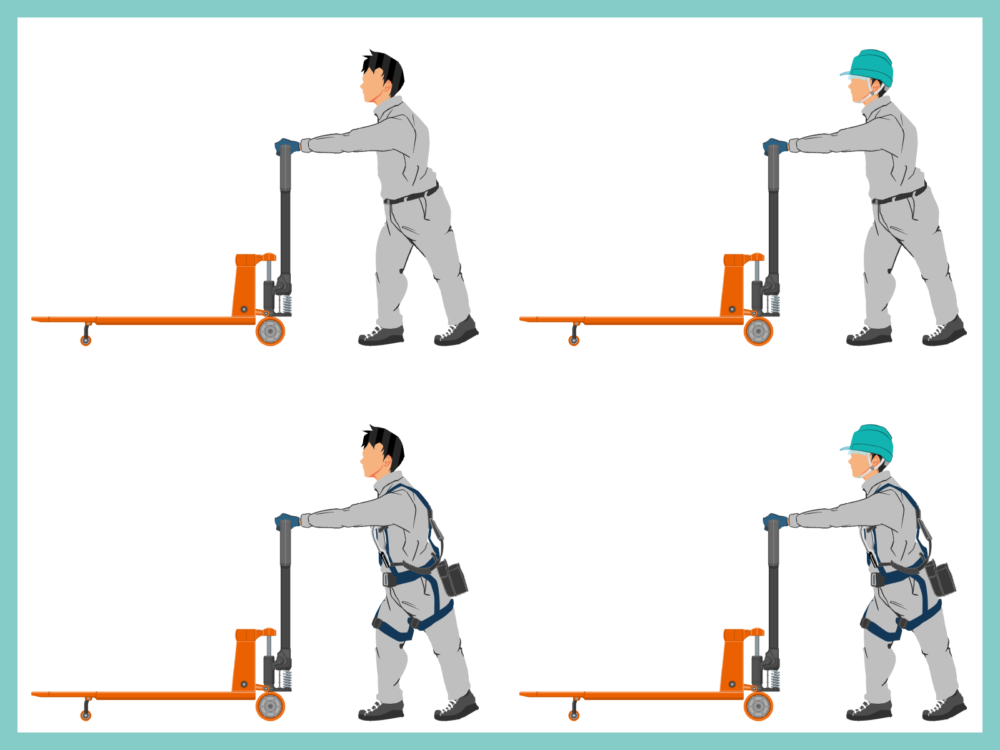 4012〜4015上げたハンドリフト横Aを押す作業員横(グレー)