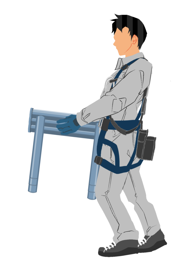 4005鉄筋馬を運ぶ作業員横(グレー)ハーネス付き