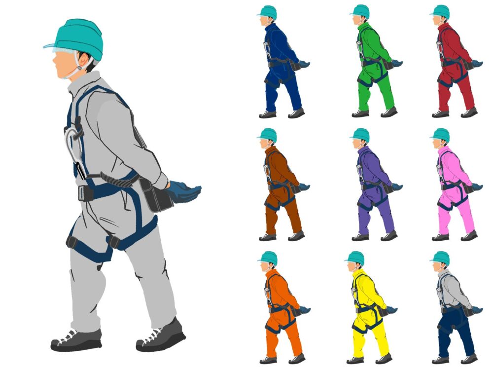 後ろ担ぐ作業員1横面ハーネス・ヘルメット付