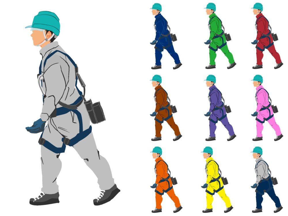 下から担ぐ作業員1横面ハーネス・ヘルメット付