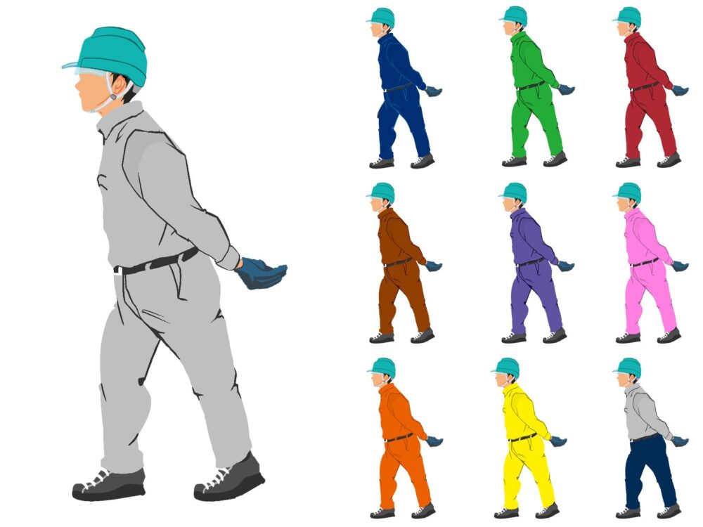 後ろ担ぐ作業員1横面ヘルメット着0